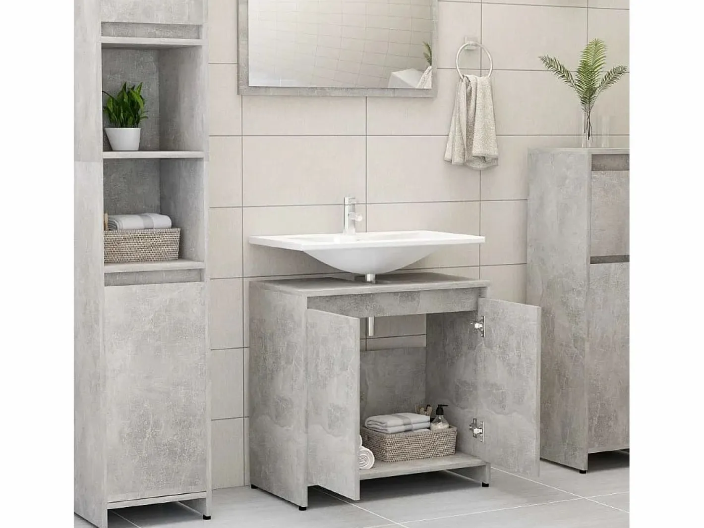 Armario de baño madera contrachapada hormigón 60x33x61 cm ES765404^ Best