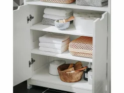 Sobuy Estantería Sobre Inodoro|Armario de Baño Mueble Baño Auxiliar Organizador con 1 Comportamiento Abierto y 2 Puertas 70 x 35 x 90 cm BZR121-W ES