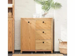 Sobuy Armario de Baño para Ropa Sucia Mueble Multifuncional para Baño con 1 Cesto y 3 Cajones 80 x 35 x 90cm Natural BZR97-N ES Color natural claro Clearance
