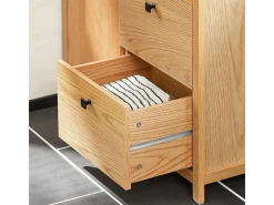 Sobuy Armario de Baño para Ropa Sucia Mueble Multifuncional para Baño con 1 Cesto y 3 Cajones 80 x 35 x 90cm Natural BZR97-N ES Color natural claro Clearance