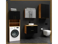 Armario de baño sobre lavadora y secadora, columna de almacenamiento para electrodomésticos en roble negro.^ Best