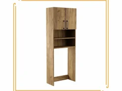 Mueble Para Lavadora|Armario de baño sobre lavadora y secadora en roble Craft. Perfecto para organizar tus electrodomésticos en el baño.
