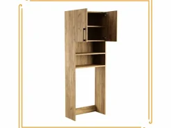 Mueble Para Lavadora|Armario de baño sobre lavadora y secadora en roble Craft. Perfecto para organizar tus electrodomésticos en el baño.