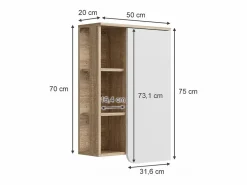 Vicco Mueble De Pared Para Baño|Armario de baño sonoma/blanco 50x20x75 karen