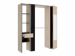 Vente-unique Armario Abierto, Vestidor|Armario de 177cm de ancho con cortina y puerta, 1 espejo, color natural y antracita - BERTRAND