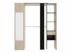 Vente-unique Armario Abierto, Vestidor|Armario de 177cm de ancho con cortina y puerta, 1 espejo, color natural y antracita - BERTRAND