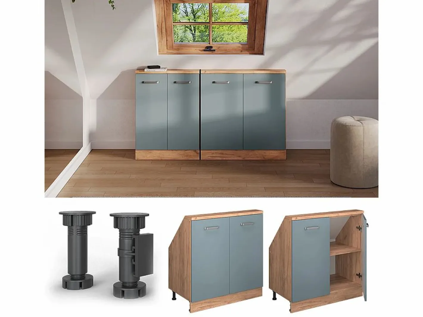 Vicco Armario Para Buhardilla|Armario de cocina para techo inclinado gris ado 80x46x81.6 r-line
