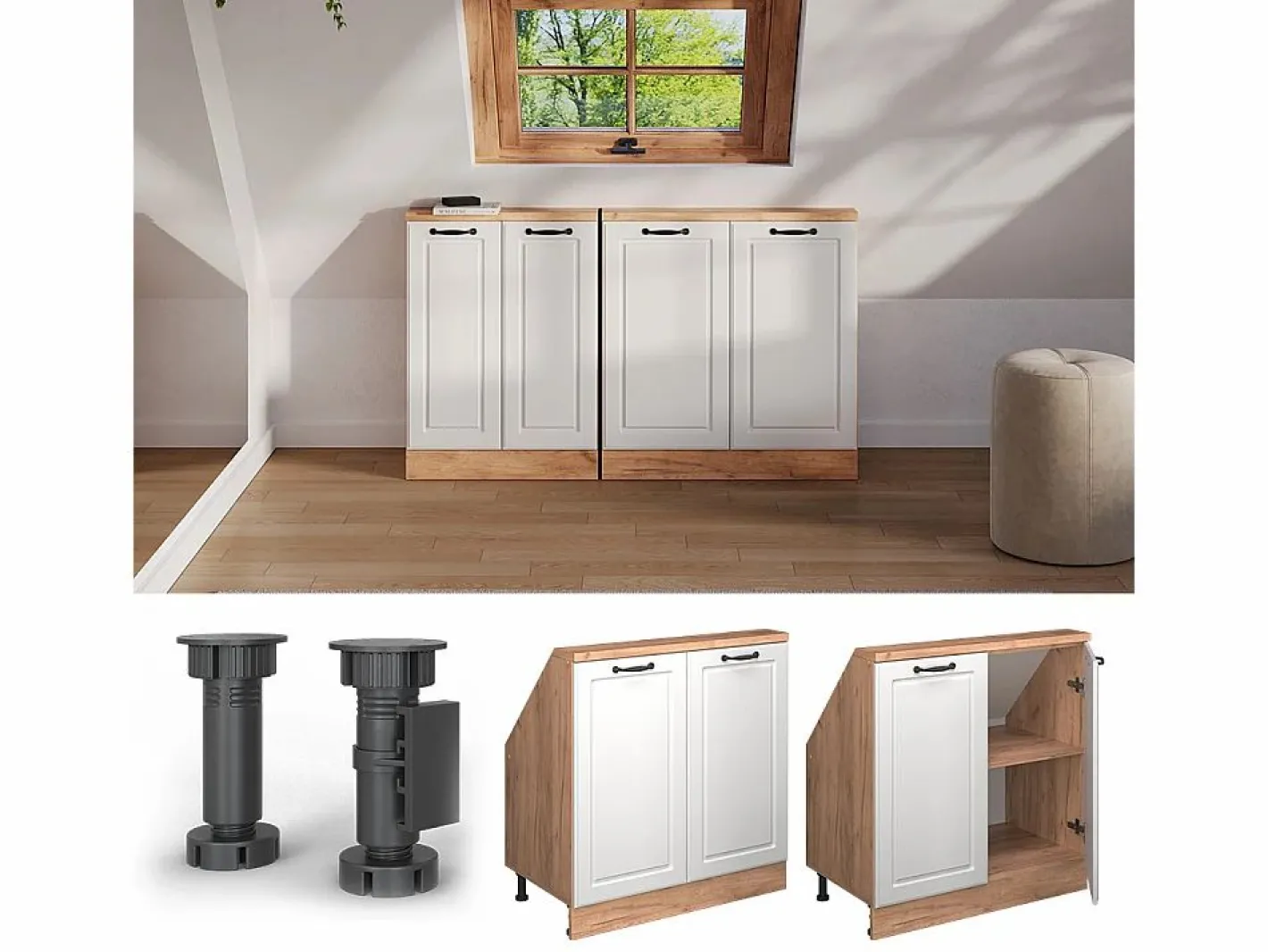 Armario de cocina para techo inclinado blanco casa de campo 80x46x81.6 r-line^Vicco New