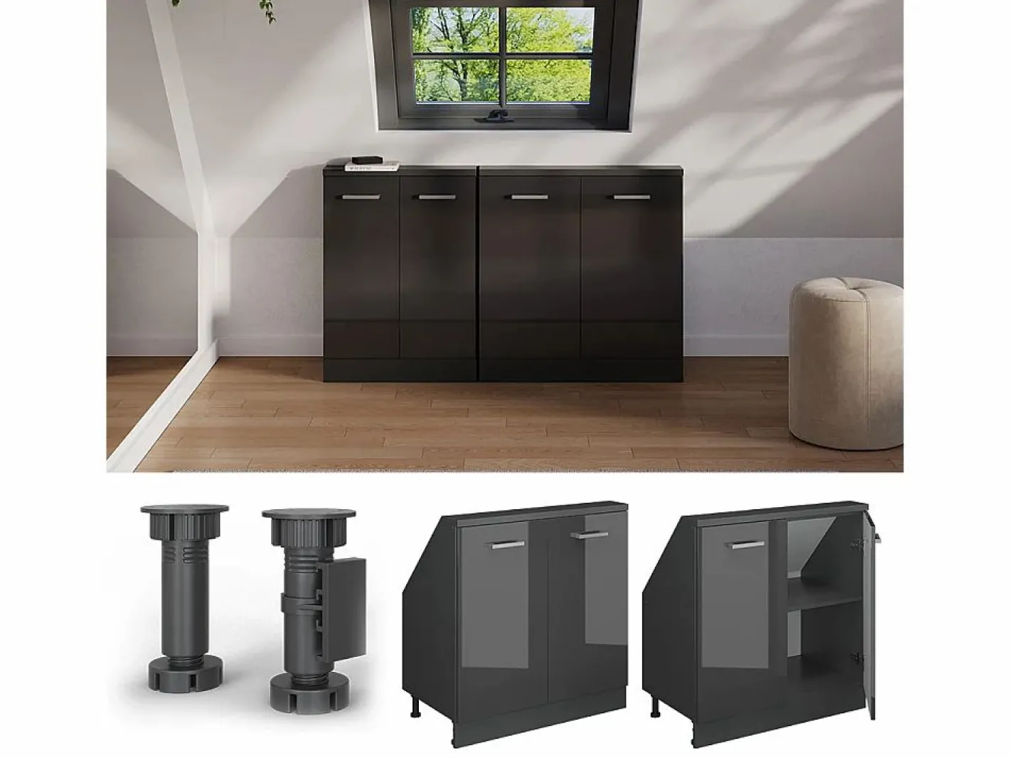Armario de cocina para techo inclinado antracita alto brillo 80x46x81.6 r-line^Vicco Hot
