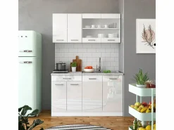 Vicco Armario de cocina para techo inclinado alto brillo 140x46x81.6 r-line Blanco