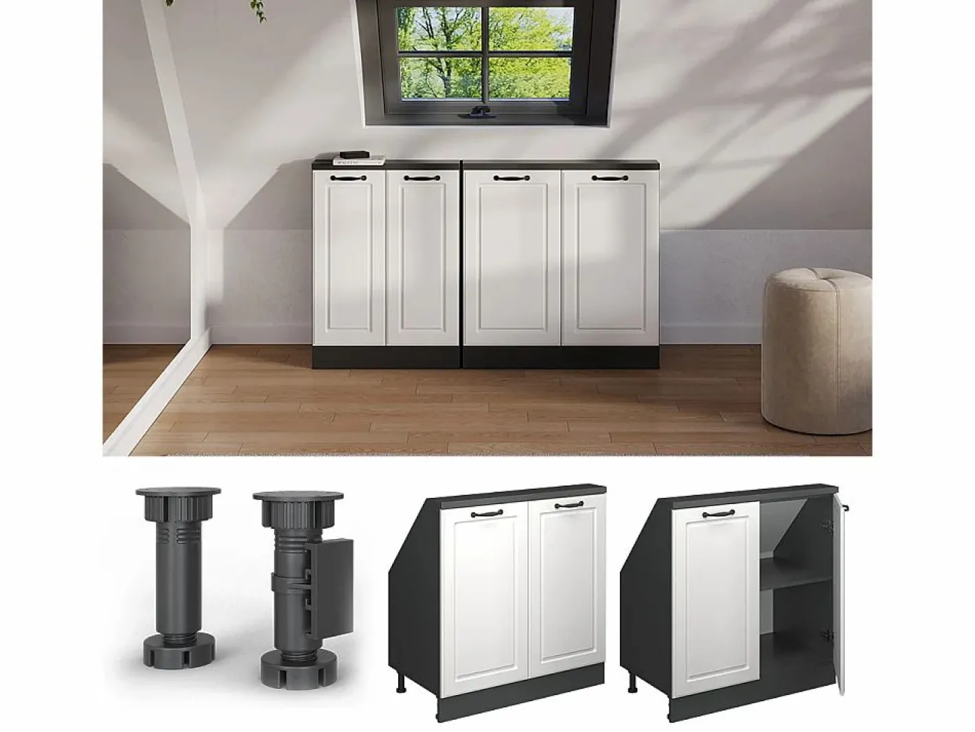 Armario de cocina para techo inclinado blanco casa de campo 80x46x81.6 r-line^Vicco Sale