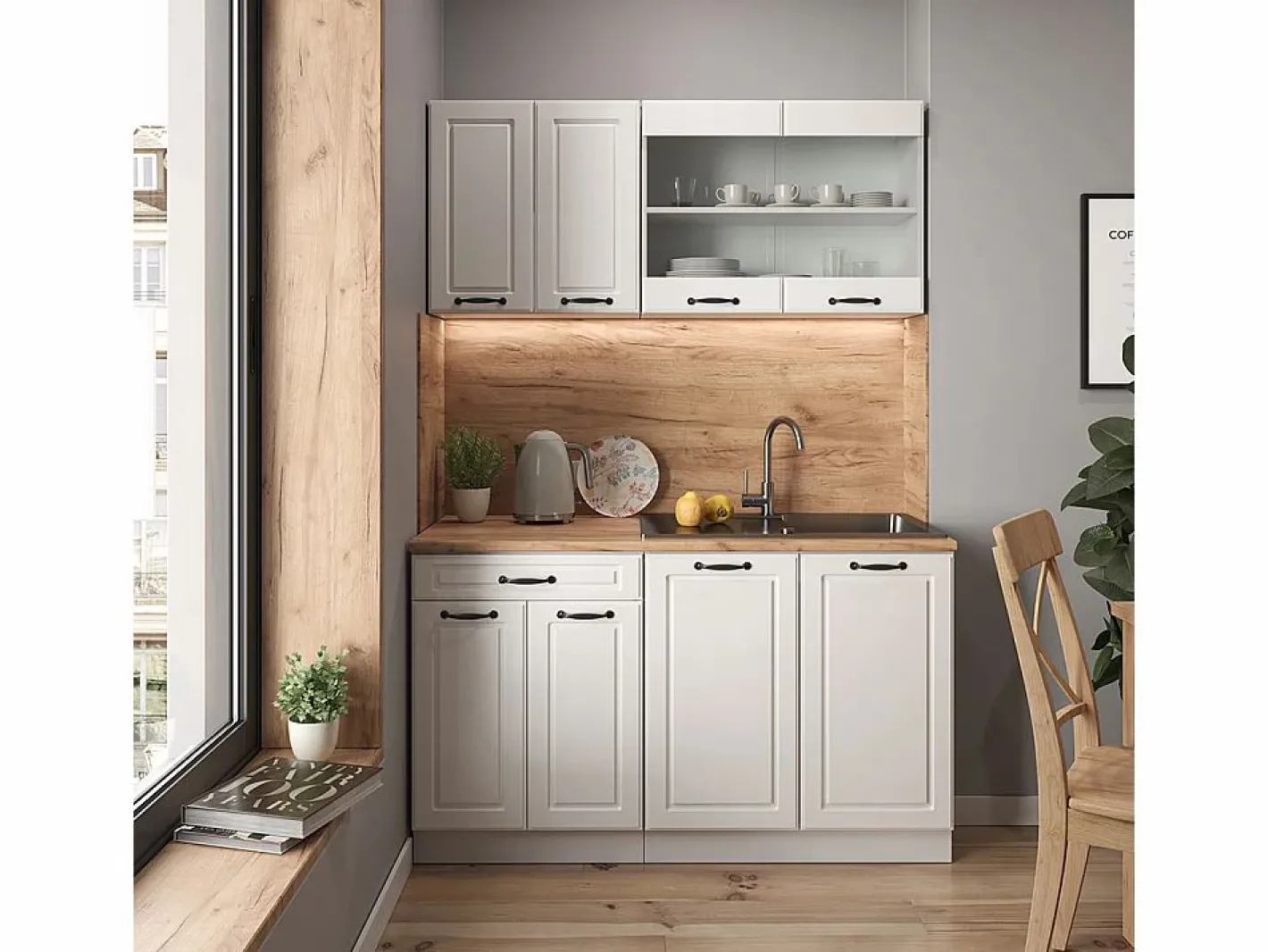 Armario de cocina para techo inclinado blanco casa de campo 140x46x81.6 r-line^Vicco Outlet