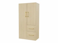 OKWISH Armario|Armario de dormitorio, armario color natural con dos puertas y dos cajones, tiradores metálicos
