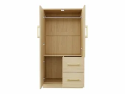 OKWISH Armario|Armario de dormitorio, armario color natural con dos puertas y dos cajones, tiradores metálicos