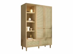Merax Armario|Armario de dos puertas en ratán trenzado - 120 x 50 x 180 cm - estilo rústico con efecto roble - con estantes + 2 cajones - madera - natural