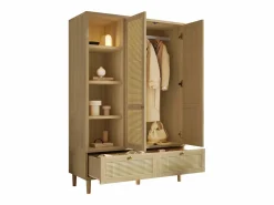 Merax Armario|Armario de dos puertas en ratán trenzado - 120 x 50 x 180 cm - estilo rústico con efecto roble - con estantes + 2 cajones - madera - natural