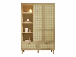 Merax Armario|Armario de dos puertas en ratán trenzado - 120 x 50 x 180 cm - estilo rústico con efecto roble - con estantes + 2 cajones - madera - natural