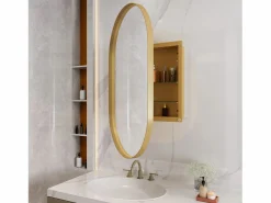 Mueble De Pared Para Baño|Armario de espejo ovalado de pared con estructura de metal y estantes ajustables, para baño, salón y dormitorio, (91 x 61 x 12 cm)