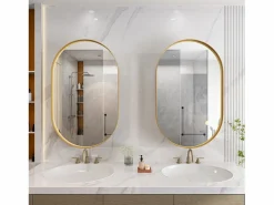 Mueble De Pared Para Baño|Armario de espejo ovalado de pared con estructura de metal y estantes ajustables, para baño, salón y dormitorio, (91 x 61 x 12 cm)