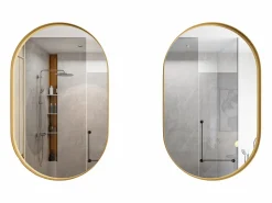 Mueble De Pared Para Baño|Armario de espejo ovalado de pared con estructura de metal y estantes ajustables, para baño, salón y dormitorio, (91 x 61 x 12 cm)