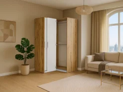armario de esquina 2 puertas L109 cm blanco y natural claro - LAMIKI^Vente-unique Discount