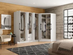 Vente-unique Armario de esquina de 8 puertas y 2 cajones Ancho 263 cm en - FEOVA Blanco Online