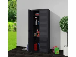 vidaxl Armario de jardín con 3 estantes Negro Discount