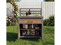 Armario de jardín de madera - 80 x 51 x 119 cm - con encimera + cajón + 2 puertas - natural^Merax Best