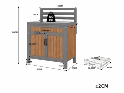 Armario de jardín de madera - 80 x 51 x 119 cm - con encimera + cajón + 2 puertas - natural^Merax Best
