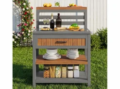 Merax Armario De Jardín|Armario de jardín de madera - 80 x 72,5 x 123 cm - con encimera + cajón + estante doble - natural