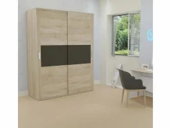 Muebles Niño|Armario de Madera con 2 Puertas Correderas y Altillo – Puccini Grafito, Ideal para Dormitorios de Matrimonio e Infantiles, 150x208x55 cm