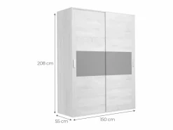 Muebles Niño|Armario de Madera con 2 Puertas Correderas y Altillo – Puccini Grafito, Ideal para Dormitorios de Matrimonio e Infantiles, 150x208x55 cm