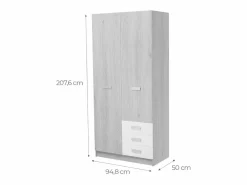 Armario de Madera con 2 Puertas, Altillo y 3 Cajones – Puccini -Andersen, Perfecto para Dormitorios Matrimoniales e Infantiles, 94,8x207,6x50 cm Beige Best