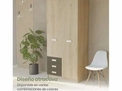 Armario de Madera con 2 Puertas, Altillo y 3 Cajones – Puccini - Grafito, Perfecto para Dormitorios Matrimoniales e Infantiles, 94,8x207,6x50 cm Beige Best