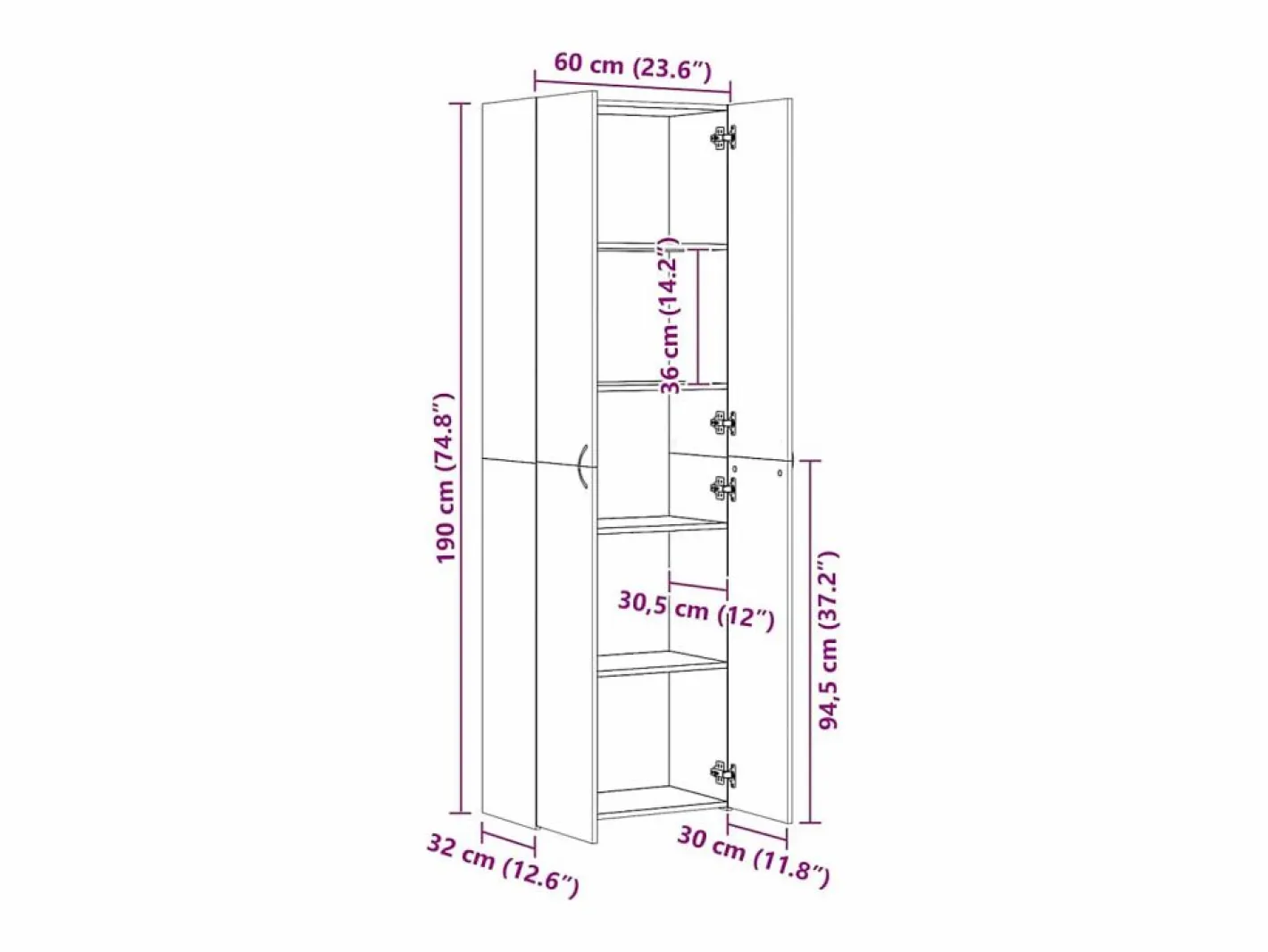 vidaxl Armario de oficina de madera contrachapada 60x32x190 cm Negro