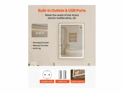 Mueble De Pared Para Baño|Armario de Pared para Baño SucceBuy Armario de Tocador con Espejo y LED de 3 Colores con Intensidad Variable, Función de Desempañado, 50 x 70 cm