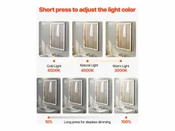 Mueble De Pared Para Baño|Armario de Pared para Baño SucceBuy Armario de Tocador con Espejo y LED de 3 Colores con Intensidad Variable, Función de Desempañado, 50 x 70 cm