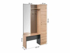 Armario de pasillo 122x190x37 cm aspecto natural industrial^ Outlet