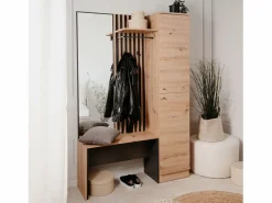 Armario de pasillo 122x190x37 cm aspecto natural industrial^ Outlet