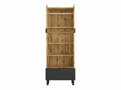 Perchero|Armario de recibidor con cajón, estantes regulables y perchero, tablero de partículas de madera, color natural y negro (180x38x65 cm)