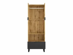 Perchero|Armario de recibidor con cajón, estantes regulables y perchero, tablero de partículas de madera, color natural y negro (180x38x65 cm)
