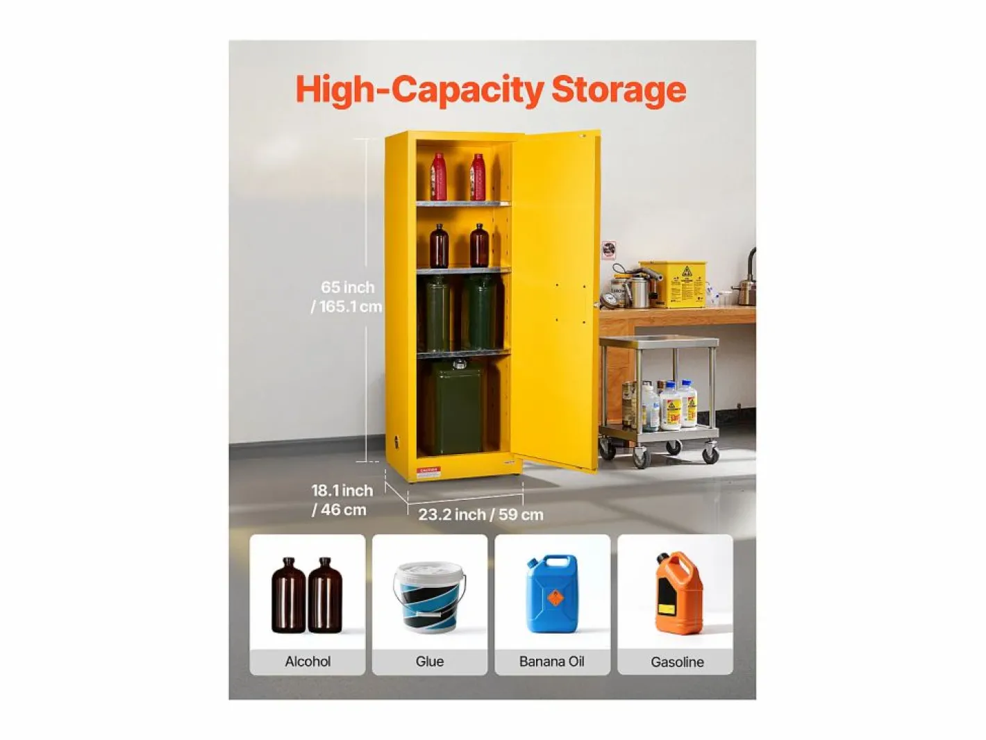 Armario de Seguridad SucceBuy para Productos Inflamables de 87 L 59 x 46 x 165,1 cm, Armario Cortafuegos para Líquidos Inflamables en Acero Laminado Amarillo Online