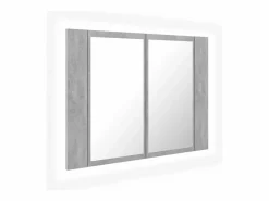 Mueble De Pared Para Baño|Armario espejo baño luz LED acrílico hormigón 60x12x45 cm ES236629