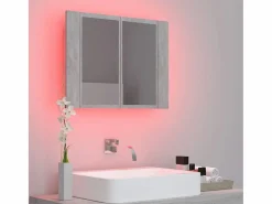 Mueble De Pared Para Baño|Armario espejo baño luz LED acrílico hormigón 60x12x45 cm ES236629