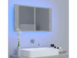 Armario espejo baño luz LED acrílico hormigón 80x12x45 cm ES751177^ Clearance