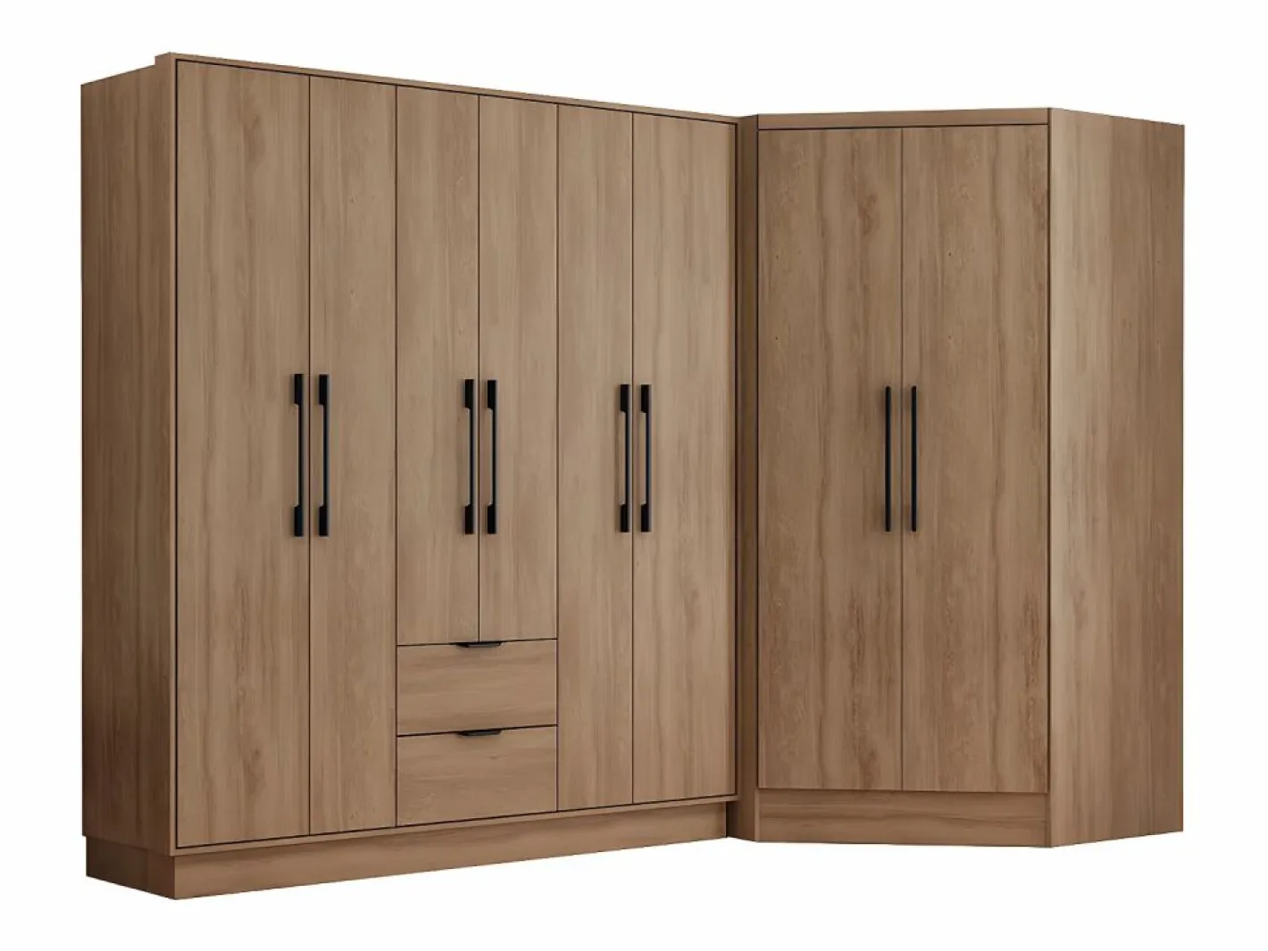 Vente-unique Armario|Armario esquinero de 8 puertas y 2 cajones L263 cm color natural - FEOVA