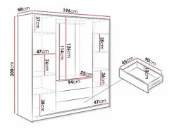 Armario esquinero de 6 puertas y 3 cajones con espejos L311 cm en color - LIZANDRO^Vente-unique Best