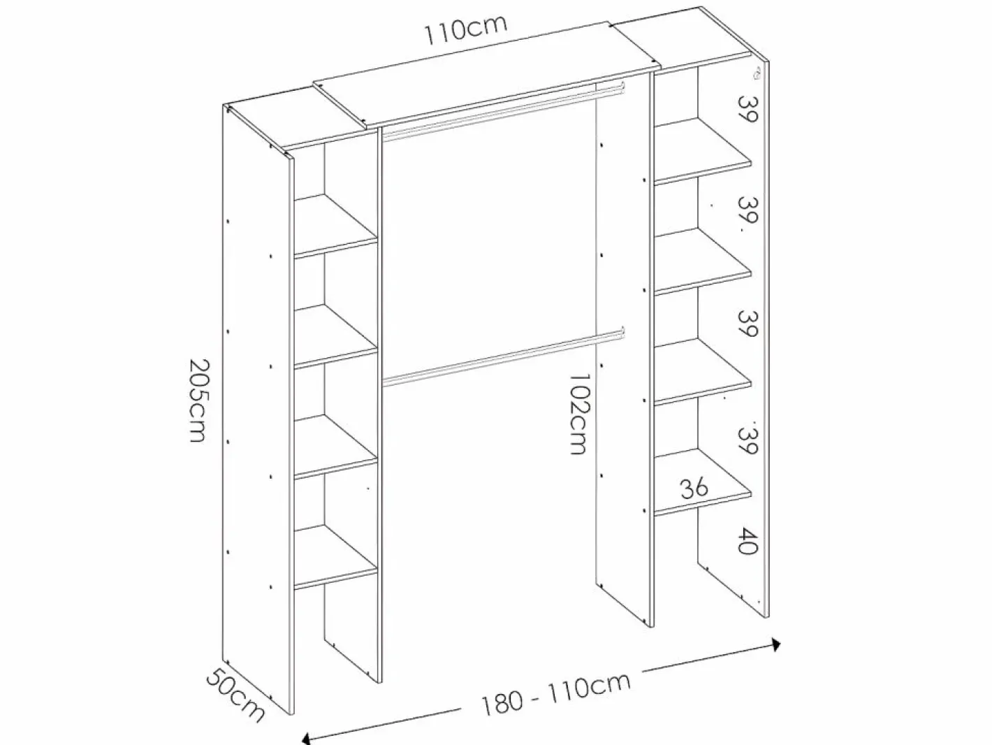 Vente-unique Armario esquinero extensible L164/234 cm Roble y antracita DORIAN Gris antracita Online