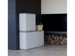 Armario exterior Titanium 2 puertas , 4 estantes regulables, resina 70x176x41 cm Beige Outlet