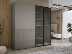 Armario Abierto, Vestidor|Armario: Platino / Vidrio Ranurado, 200 x 200 x 51 cm